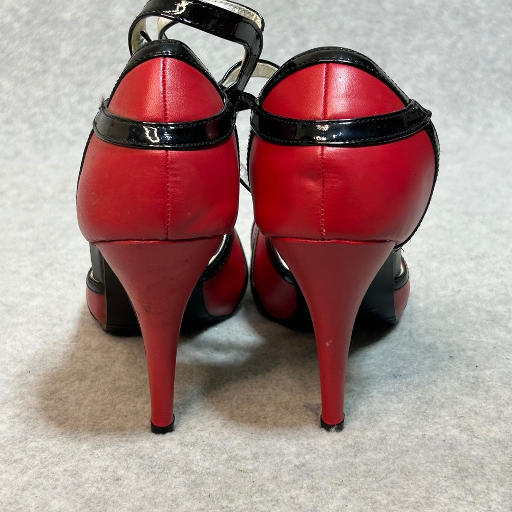 Womens Red Black Patent Leather Stiletto Heels Ankle Strap‎ Peep Toe Shoes 42M - Picture 6 of 10